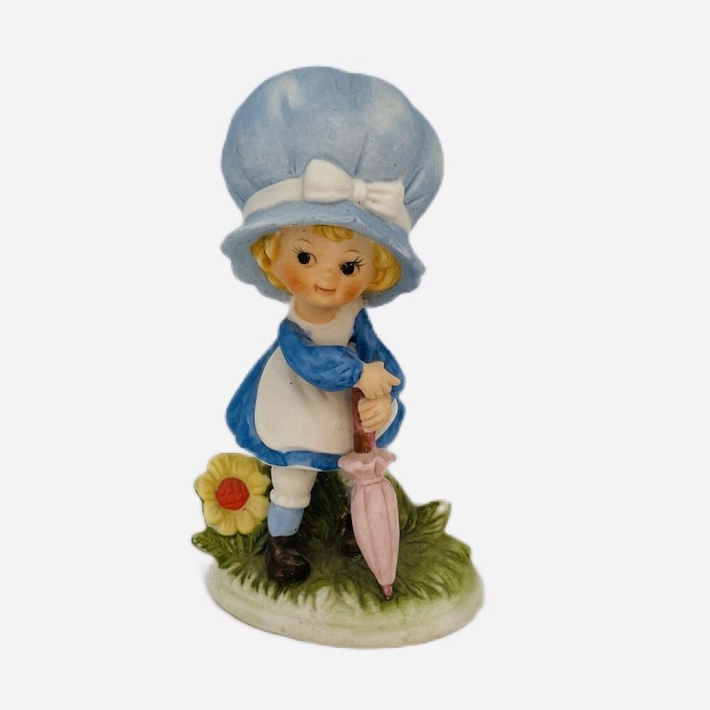 Vintage Kelvin Hand Painted Porcelain Figurine Girl wUmbrella Vivid Colors Japan